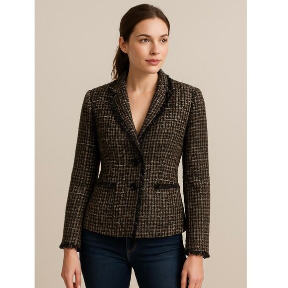 Requirements Tweed Blazer Jacket Fringe Trim Multicolor Old Money Career Size 12 - Picture 1 of 9